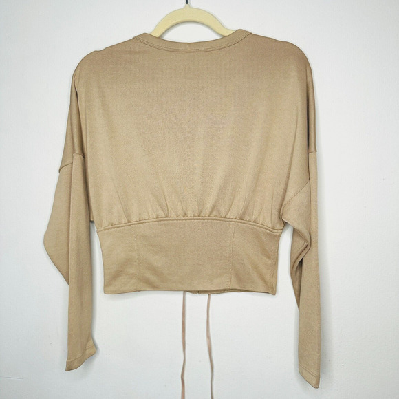 NWT Zara W & B Collection Tan Long Drop Sleeve Front Corset Lace Up Waist Top M - Picture 7 of 12
